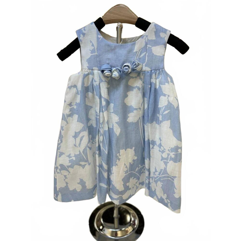 NEW ABEL & LULA girls floral linen dress in celeste